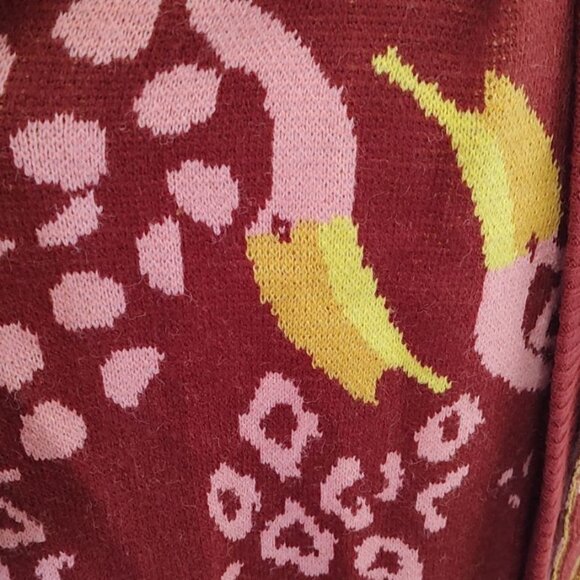 FARM Rio Cardigan L Toucanissimo Belted Longline Red Burgundy Cozy - Picture 7 of 13